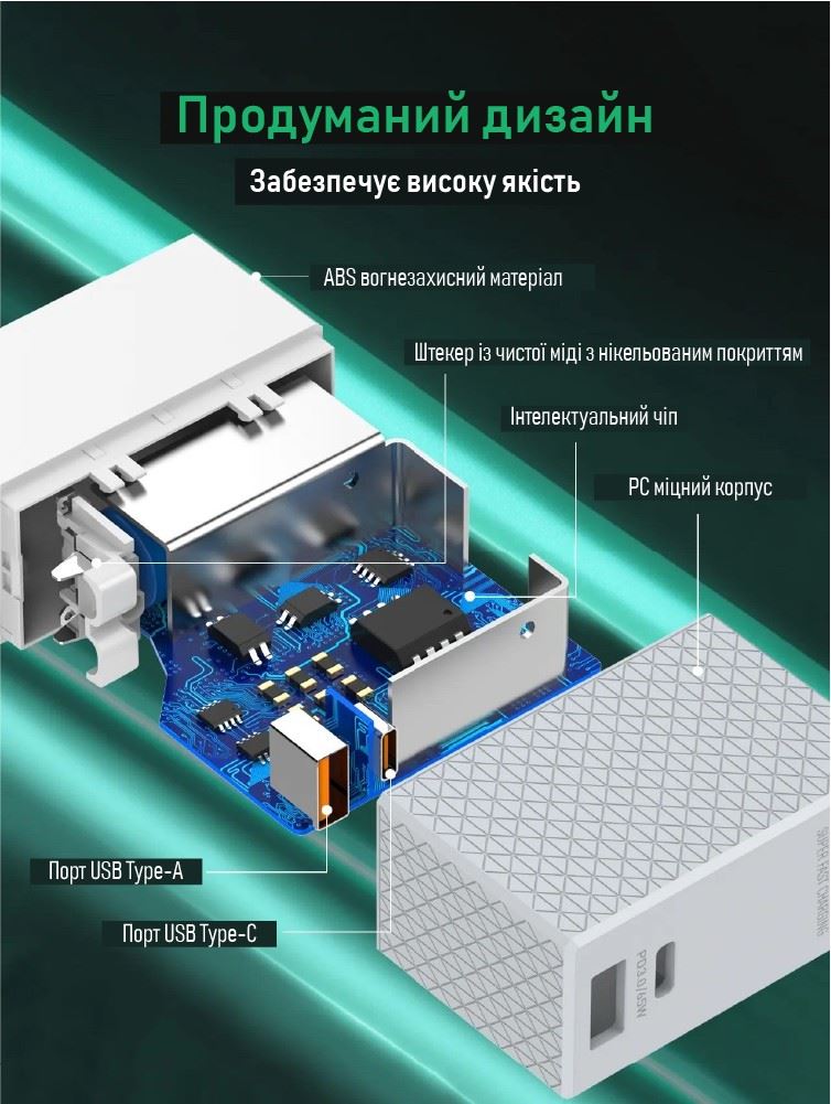 Зарядное устройство XON PowerCharge 65W (PD65) USB Type-C White (PCCW0065AС0W 137)