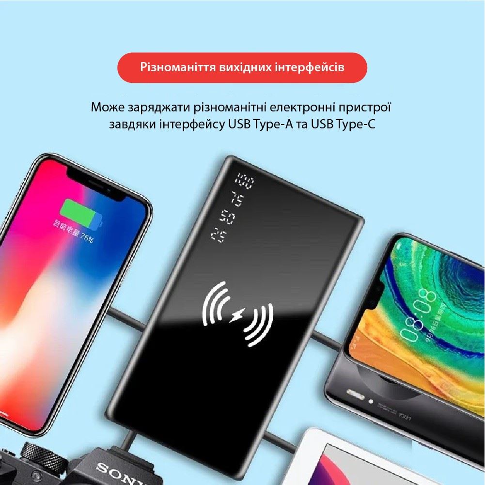 Портативная беспроводная батарея 12000 mAh с функцией автозапуска XON PowerBank AutoCharge (TC1A) Black