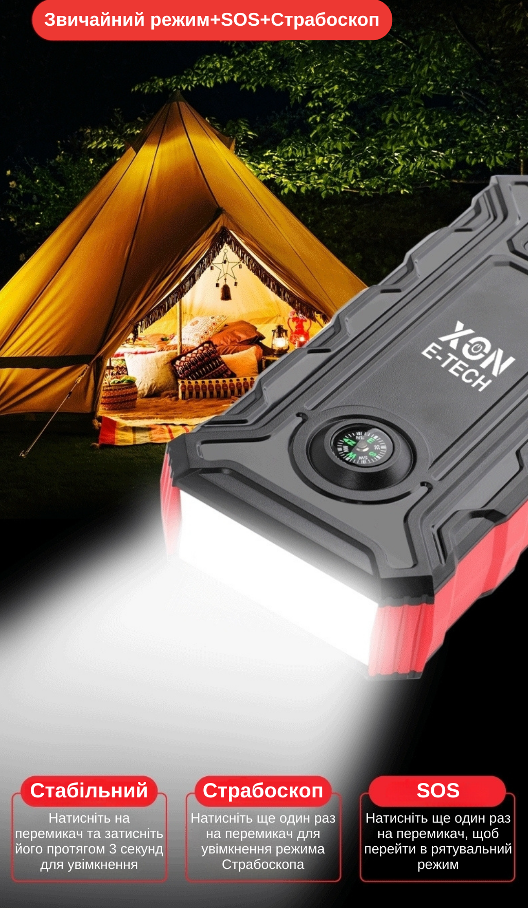 Портативна батарея 20000 mAh з функцією автозапуску 500A (peak 1000A) XON PowerBoost (TC1N 5870) Чорна