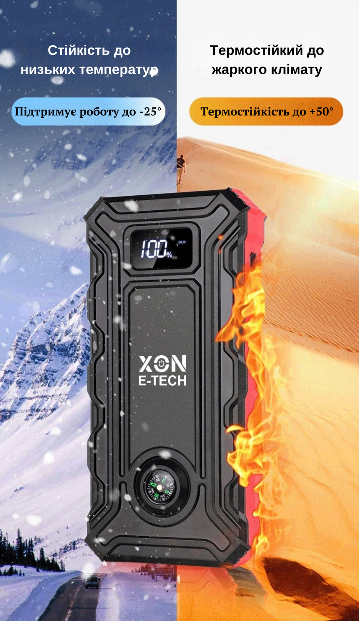 Портативна батарея 20000 mAh з функцією автозапуску 500A (peak 1000A) XON PowerBoost (TC1N 5870) Чорна