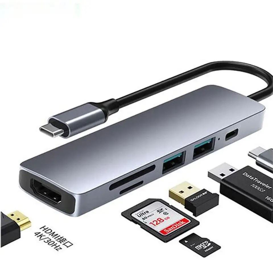 USB-хаб XON SmartLink 6 в 1 (HDMI, SD, Type-C, USB3.0, USB2.0) Grey (XUCHP062312G)