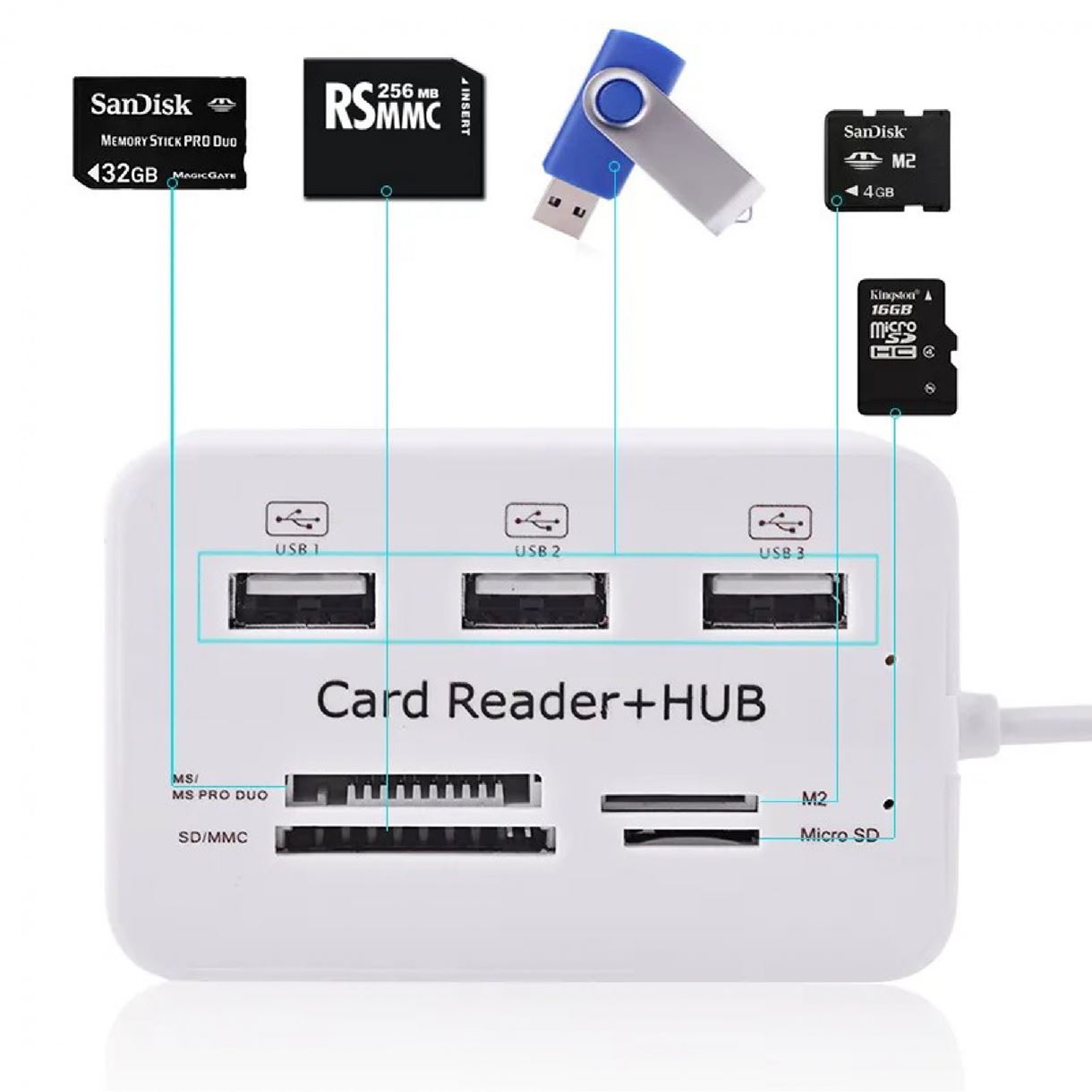 USB-хаб XON SmartHub SD/TF + 3xUSB3.0 Білий (UHAHP070033B 5078)