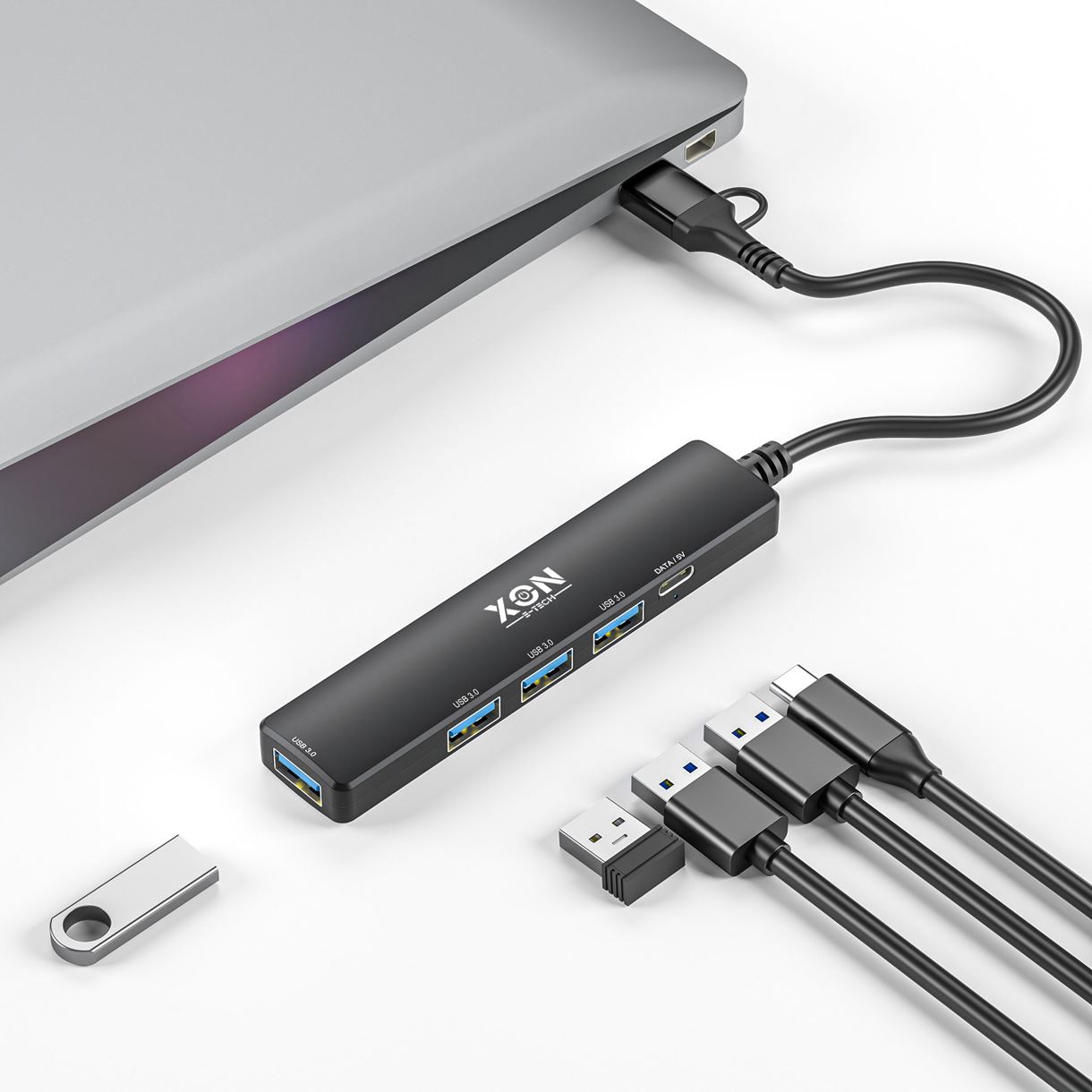 USB-хаб XON SmartHub 5 в 1 (USB3.0, 3хUSB2.0, Type-C) Чорний (UHCHP052332B 5108)