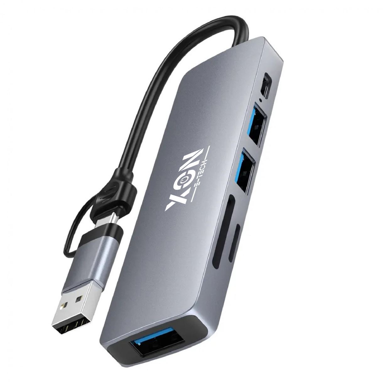 USB-хаб XON SmartHub 6 в 1 (SD/TF + Type-C + USB3.0 + 2хUSB2.0) Сірий (UHUHP062322G 5146)