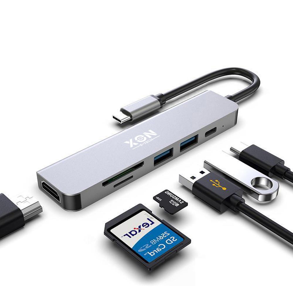 USB-хаб XON SmartHub 6 в 1 (HDMI, SD/TF, Type-C, 2xUSB3.0) Сірий (UHCHP063300G 5153)