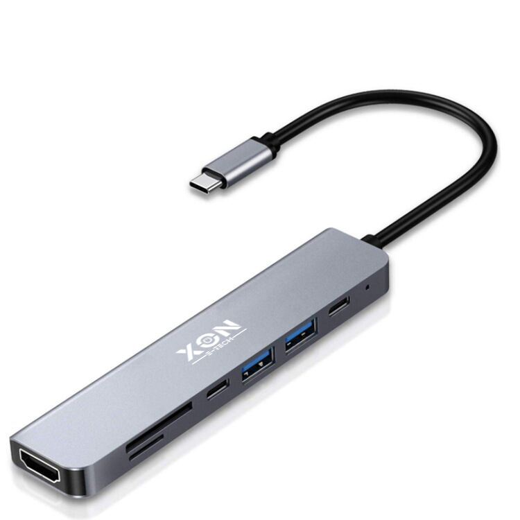 USB-хаб XON SmartHub 7 в 1 (HDMI, SD/TF, 2xType-C, 2xUSB3.0) Сірий (UHCHP074300G 5177)