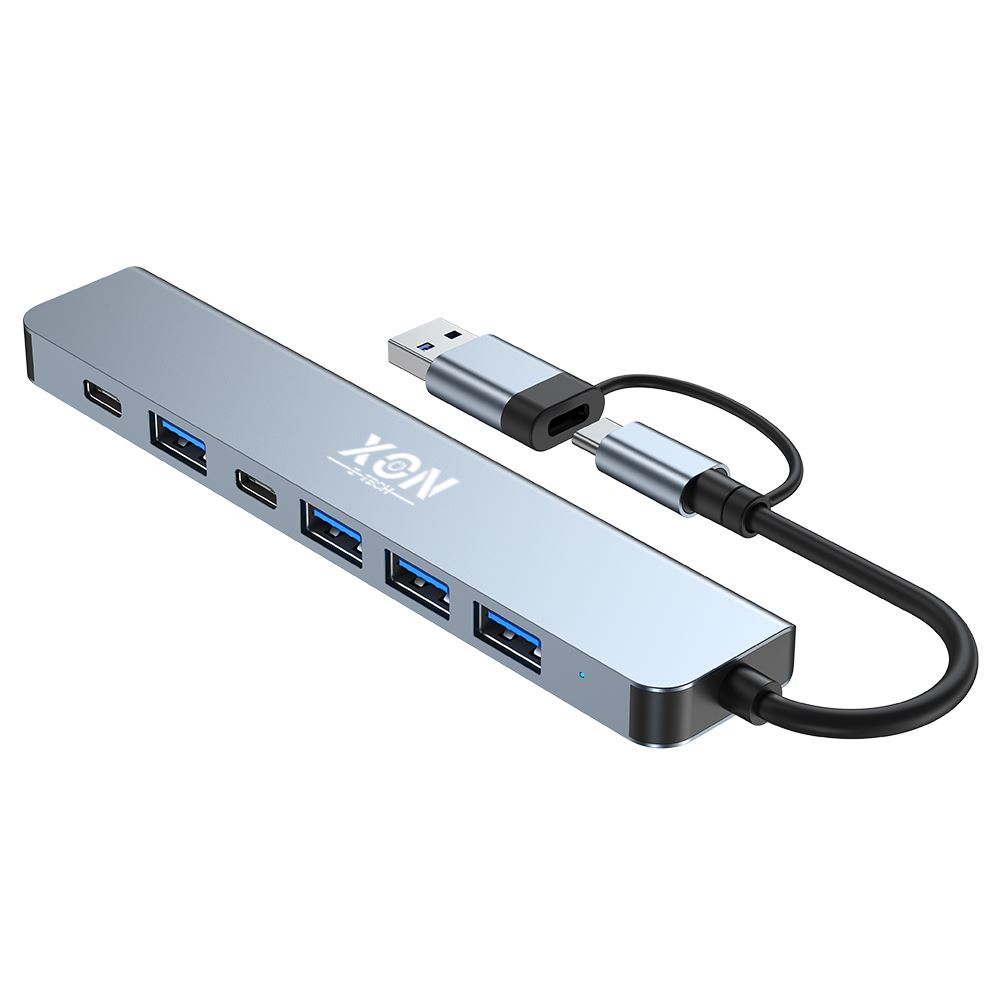 USB-хаб XON SmartHub 7 в 1 (2xType-C, USB3.0, 4xUSB2.0) Сірий (UHUHP071342G 5184)