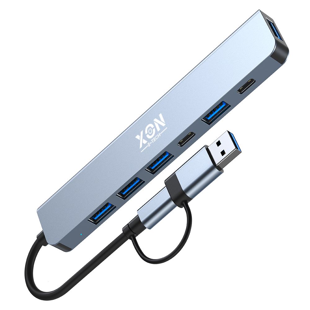USB-хаб XON SmartHub 7 в 1 (2xType-C, USB3.0, 4xUSB2.0) Сірий (UHUHP071342G 5184)