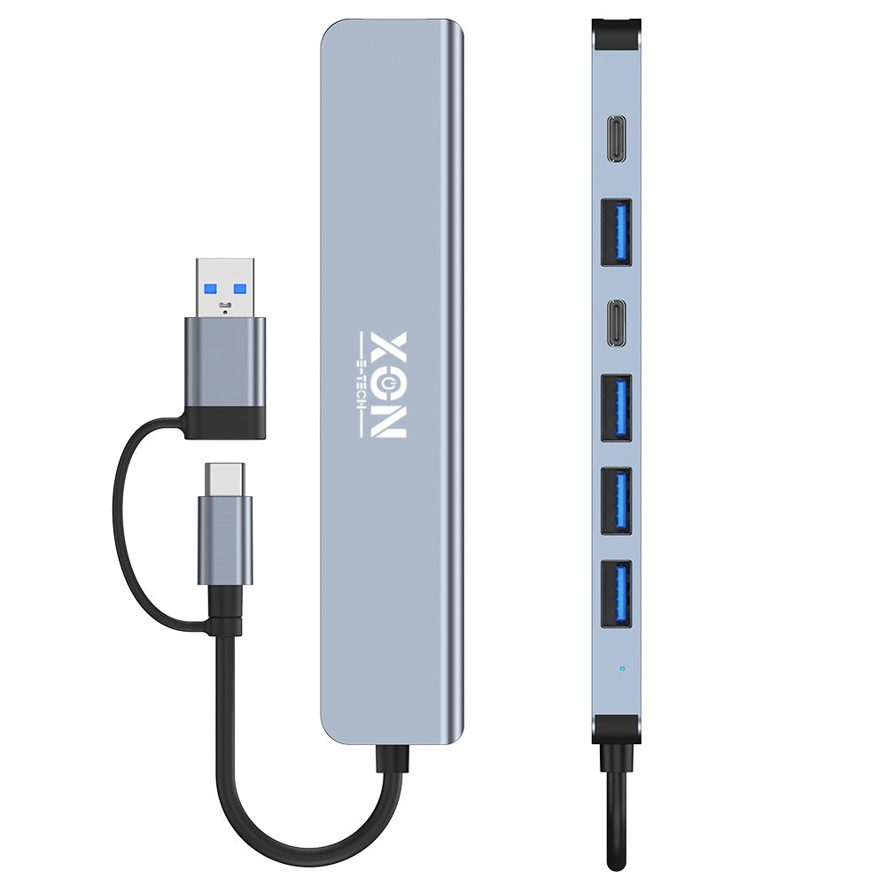 USB-хаб XON SmartHub 7 в 1 (2xType-C, USB3.0, 4xUSB2.0) Сірий (UHUHP071342G 5184)