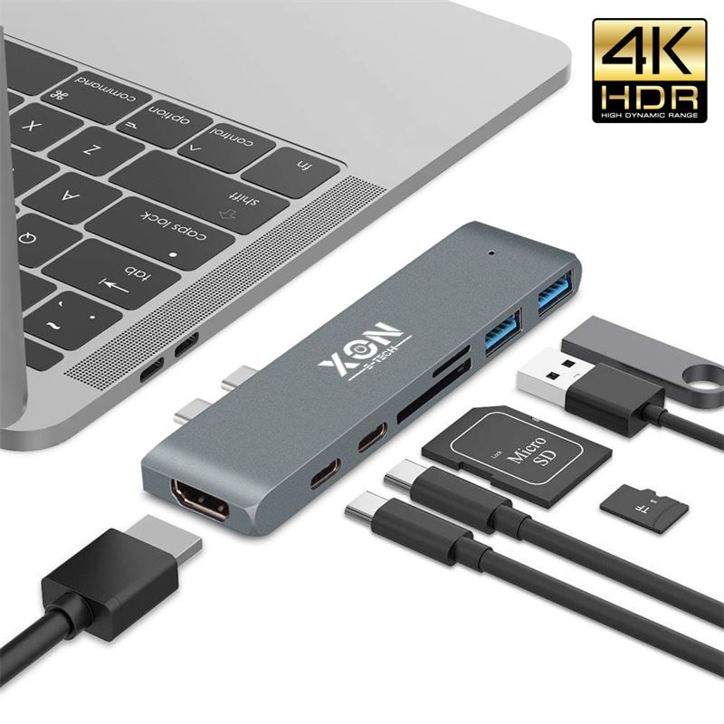 USB-хаб XON SmartHub Pro 7 в 1 (HDMI, SD/TF, 2xType-C, 2xUSB3.0) Сірий (UHCCP074300G 5191)