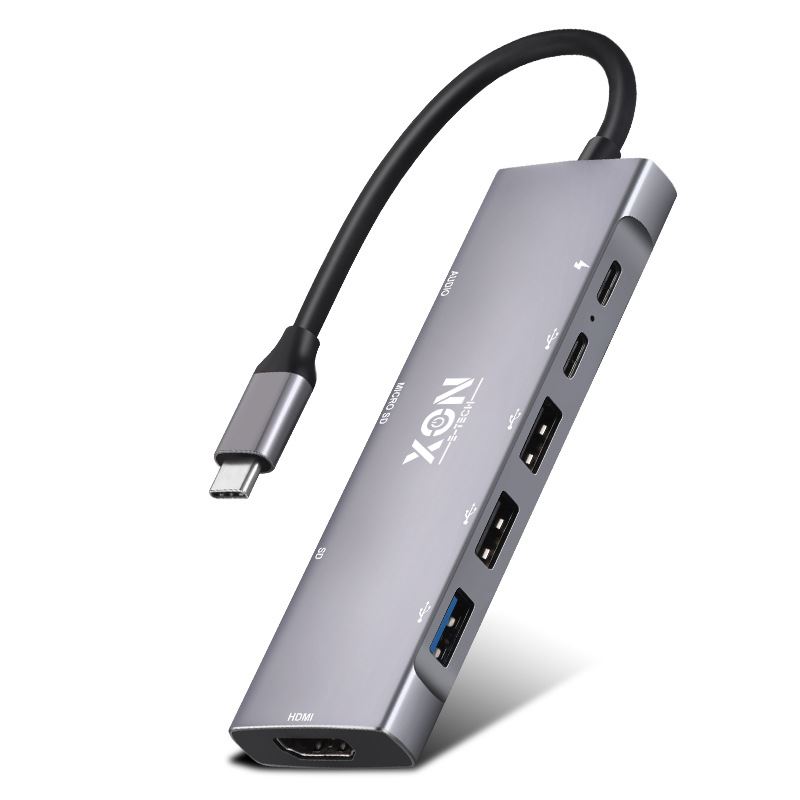 USB-хаб XON SmartHub 9 в 1 (HDMI, 3.5 Audio, SD/TF, 2xType-C, 3xUSB3.0) Сірий (UHCHP095300G 5245)