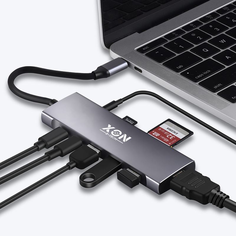 USB-хаб XON SmartHub 9 в 1 (HDMI, 3.5 Audio, SD/TF, 2xType-C, 3xUSB3.0) Сірий (UHCHP095300G 5245)