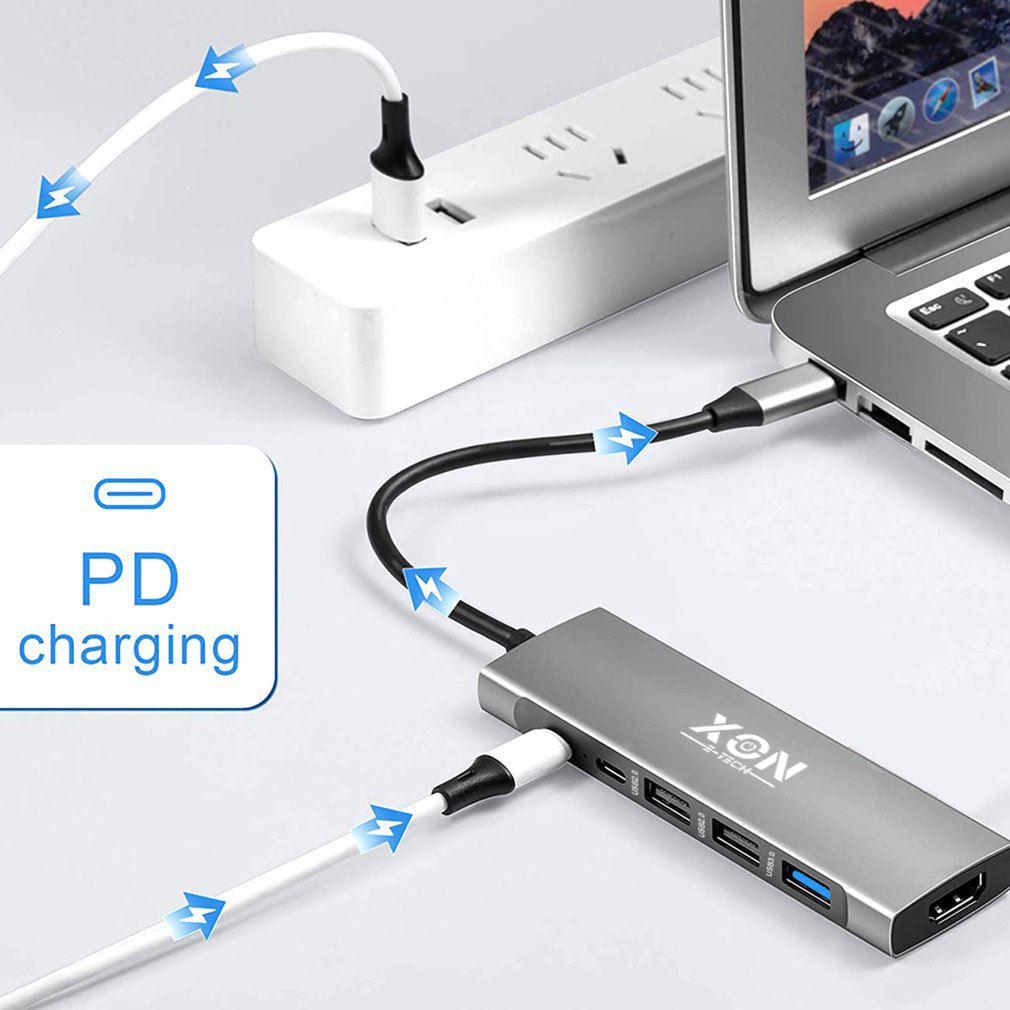 USB-хаб XON SmartHub 9 в 1 (HDMI, 3.5 Audio, SD/TF, 2xType-C, 3xUSB3.0) Сірий (UHCHP095300G 5245)
