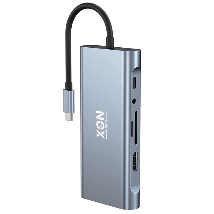 USB-хаб XON SmartHub 11 в 1 (Ethernet, VGA, HDMI, 3.5 Audio, SD/TF, Type-C, 2xUSB3.0, 2xUSB2.0) Сірий (UHCHP113322G 5269)