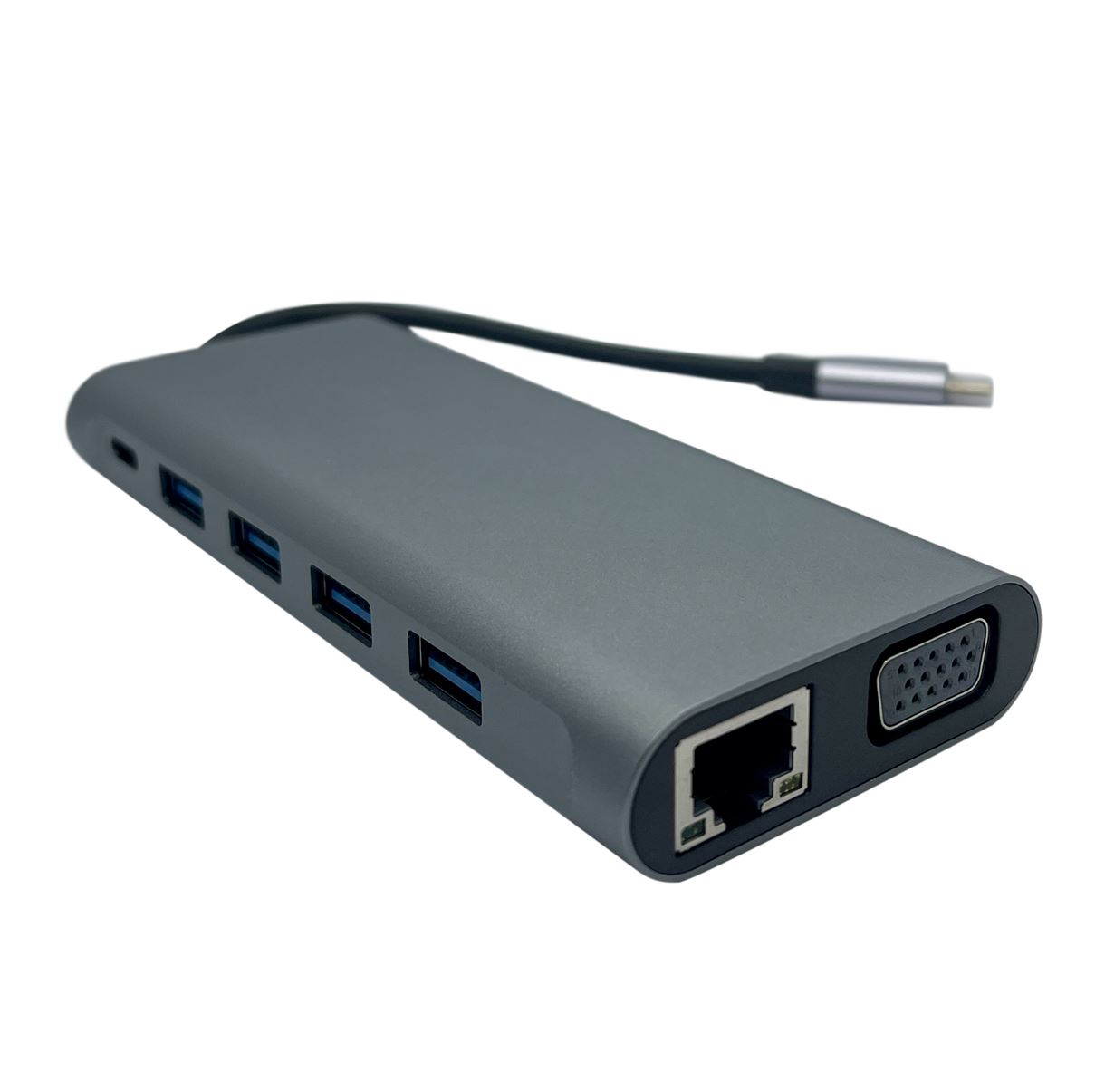USB-хаб XON SmartHub 12 в 1 (Ethernet, VGA, HDMI, 3.5 Audio, SD/TF, 2xType-C, 4xUSB3.0) Сірий (UHCHP126300G 6198)