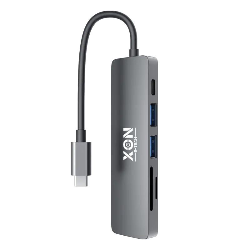 USB-хаб XON SmartHub 6 в 1 (SD/TF + Type-C + USB3.0 + 2хUSB2.0) Сірий (UHCHP062322G 5139)