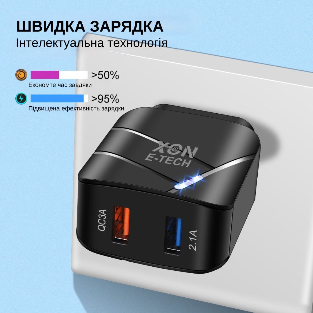 Зарядний пристрій XON PowerCharge 18W (QC3.0) USB Type-А (PCWC018018A2С0B 6174) Чорний